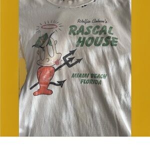 Vintage 1970s famous  Rascal House Tee - White with Green and Orange logo
